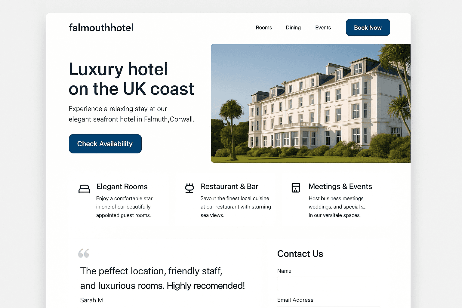falmouthhotel.com website mockup